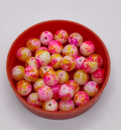 Glossy Pink Marble Print Glass Beads