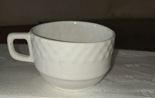 Polished Plain Diamond Ceramic Tea Cup, Color : White 5.8x8cm