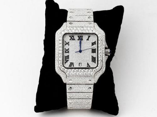 Iced Out Cartier Santos Moissanite Watch, Dialer Shape : Square