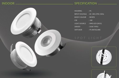 Small White Round LED Spot Light, Power Source : Electric