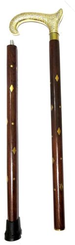 Adyous Handicraft Wooden Walking Stick with Brass Handle Multi
