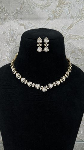 925 Sterling Silver Moissanite Polki Necklace Set