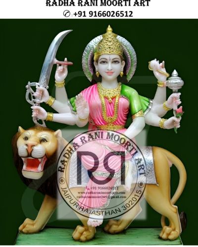 Plain Polished Marble Durga Mata Moorti, Color : White, Golden