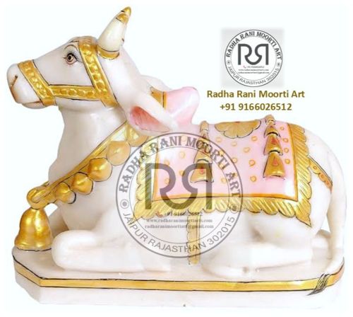 Polished Plain White Marble Nandi Maharaj Moorti