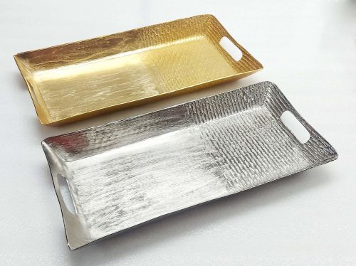 Polished Metal Small Rectangular Tray, Color : Grey, Golden