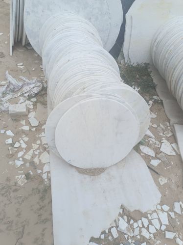 Polished White Banswara Marble Table Top, Shape : Round