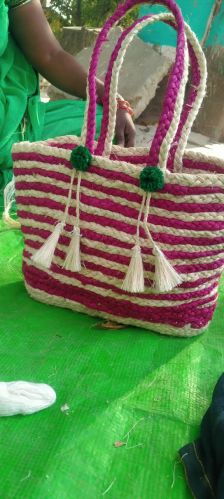 Printed Banana Fibre Hand Bag, Strap Type : Double Handle