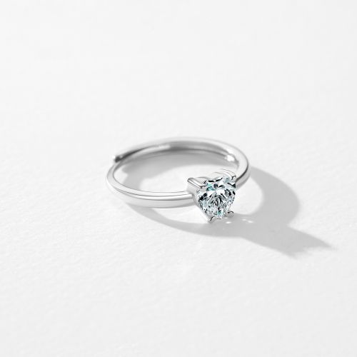 925 Sterling Silver Heart Shape Rhodium Plated Open Rings