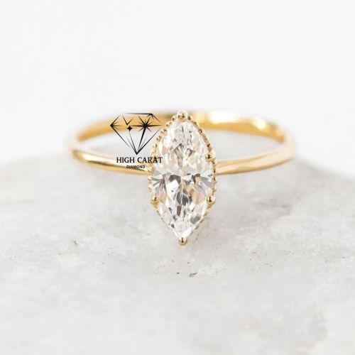 Marquise Cut Unique Solitaire Diamond Dainty Ring