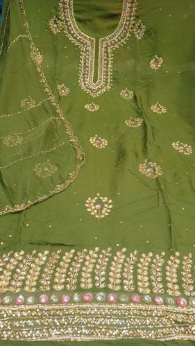 Regular Collar Pure Silk Fancy Hand Work Suit, Color : Multiple Color