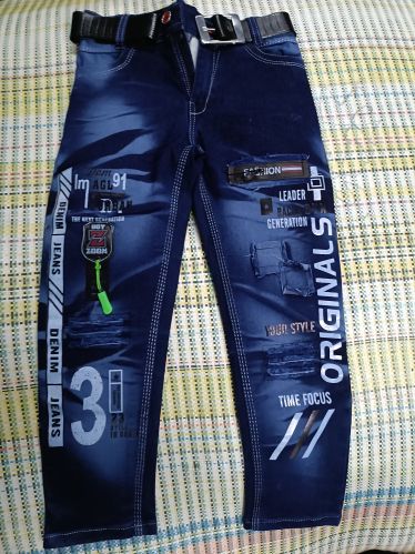 Printed Regular Fit Damage Jeans, Color : Blue Party Wear