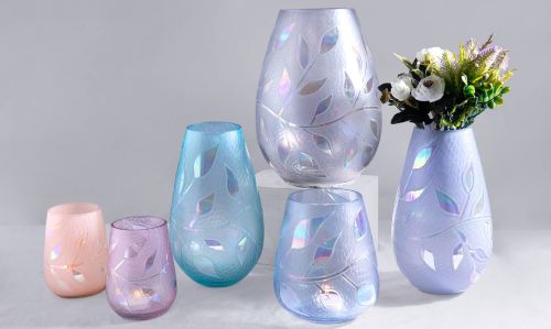 Etched Rainbow Luster Glass Vases, Color : Multicolor