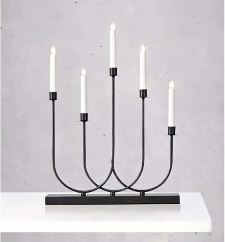 Phoenix Plain Polished Modern Black Metal Candelabra