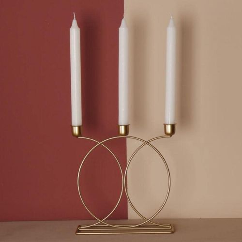 Phoenix Polished Iron Triple Candle Holder, Color : Golden
