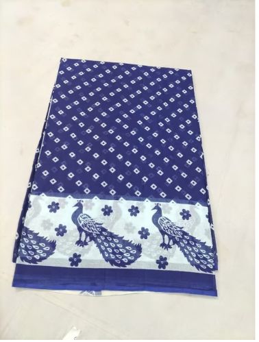 Cotton Blue Printed More Saree, Packaging Type : Single