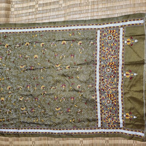 Ladies Handcrafted Kantha Work Tussar Silk Dupatta