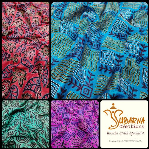 Ladies Block Print Tussar Silk Dupatta, Work : Kantha Work