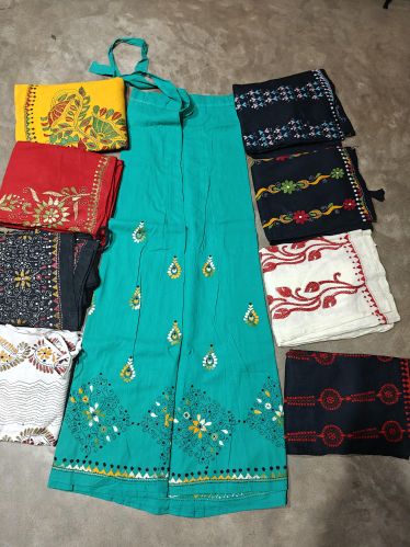 Ladies Cotton Kantha Work Wrap Skirt All Sizes