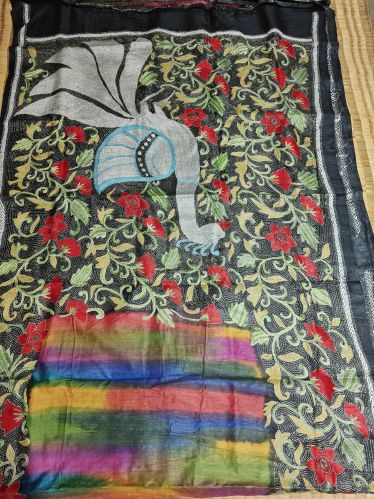 Ladies Gachi Kantha Work Tussar Silk Saree