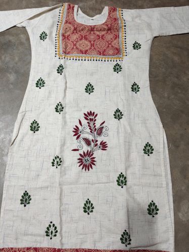 Ladies Kantha Work Khadi Cotton Kurti