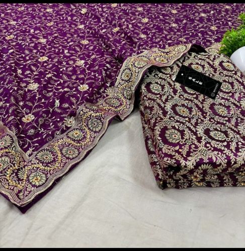 Ladies Purple Chiragha Jaal Kimkhab Silk Banarasi Suit