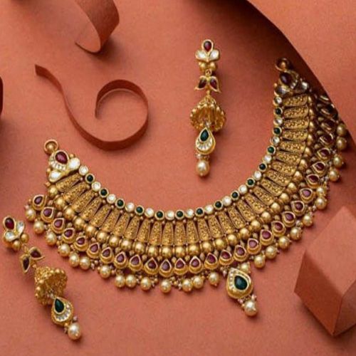 Gold 85.270 GM Necklace Set, Color : Golden Party, Wedding