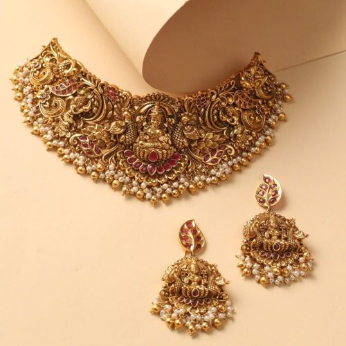 Gold Party Wear Necklace Set, Color : Golden, Gender : Female