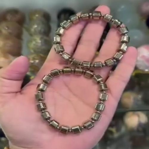 Natural Pyrite Square Bracelet, Color : Metallic Gold