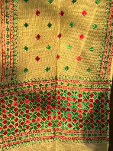 Fateh Kota Doria Hand Embroidered Phulkari Stole, Color : Multicolor