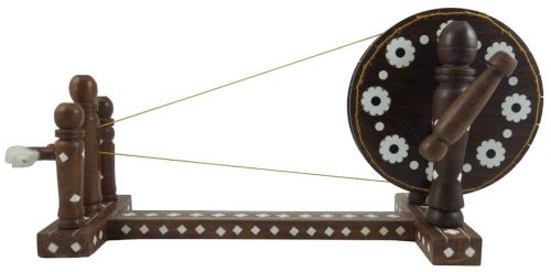Polished Wooden Charkha Showpiece 6” for Home Decor