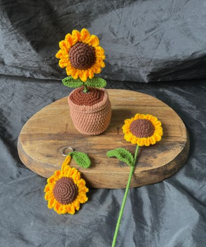 Crochet Sunflower Pot, Color : Yellow Large, Medium
