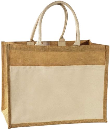 Laminated Natural Jute - Tote Bag with Canvas Pocket - KJC - 003