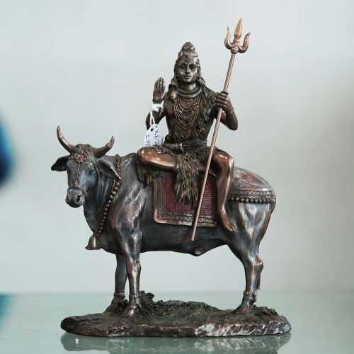 18cm Brass Shiva On Nandi the Bull Statue