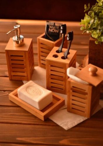 Wooden Soap Dispenser Set, Color : Natural for Home Decor