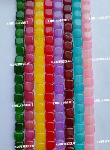 Plain Polished Square Colored Glass Beads for Jewelry Making