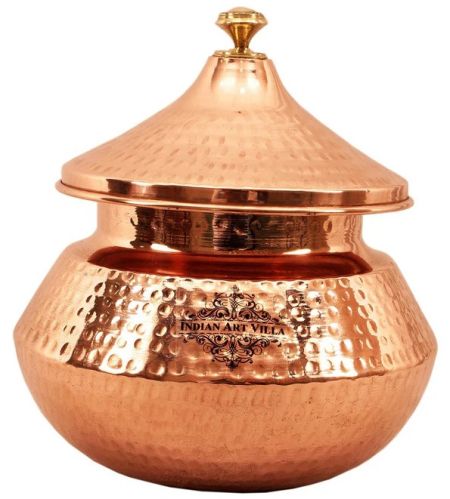 Indian Art Villa Traditional Copper Punjabi Handi With Hammered Design