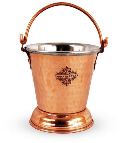 Indianartvilla Copper Bucket with Hammered Design