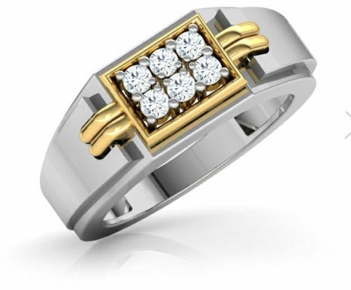 Polished Gold Mens Designer Round Shape Diamond Ring Engagement