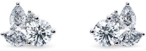 Pear and Round White Gold Diamond Stud Earrings