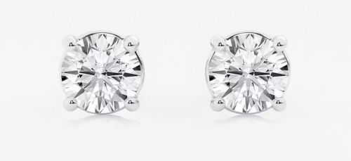 Polished White Gold Round Diamond Stud Earrings
