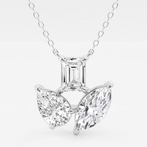 White Gold Emerald Pear and Marquise Diamond Pendant