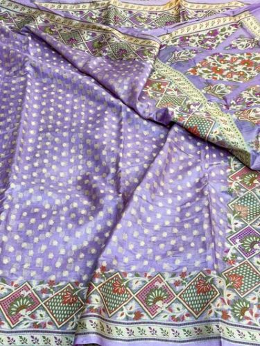 Work Lavender Pure Tussar Silk Banarasi Saree, Saree Length : 5.5 Mtr