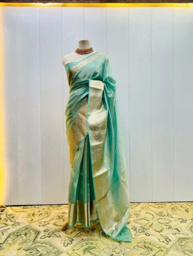 Ready to Wear Jahnvi Tissue Saree, Color : Sea Green