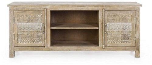 Mango Wood Carving TV Cabinet, Color : Light White