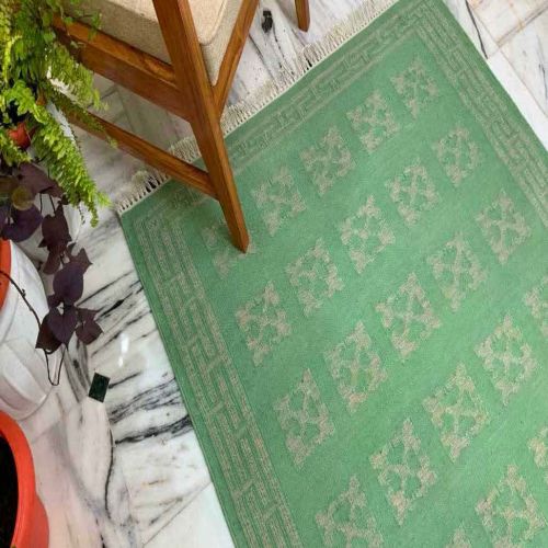 A 25 Green Flat Weave Cotton Durries