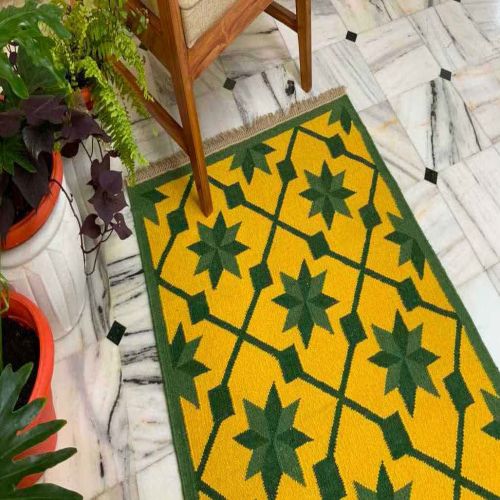 A 28 Green & Yellow Flat Weave Cotton Durries