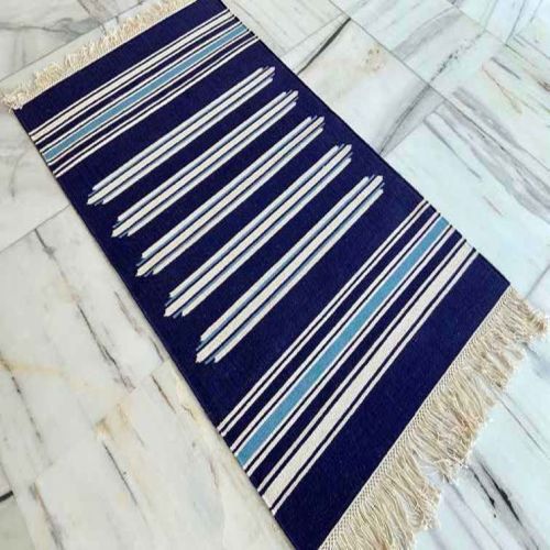 A 39 Blue Flat Weave Cotton Durries