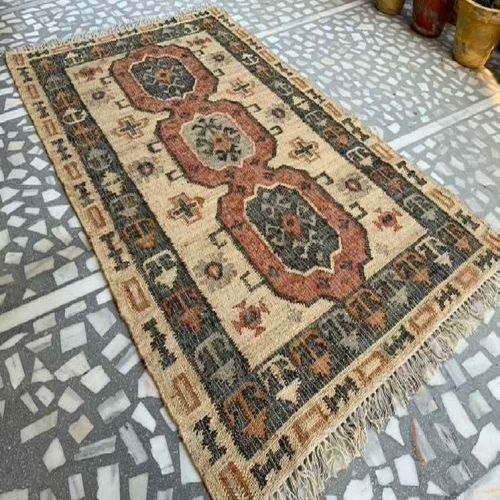 Printed A 49 Flat Weave Jute Durries, Shape : Rectangular