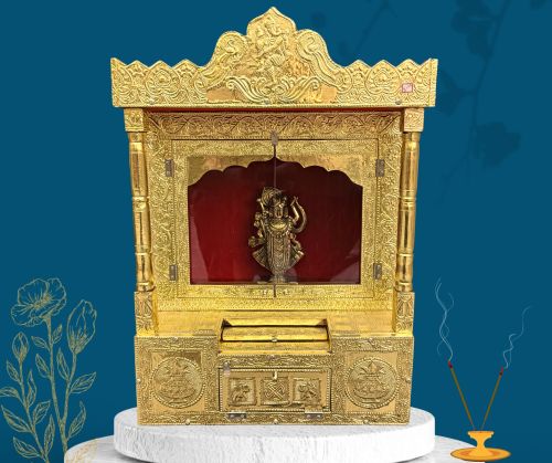 Golden Metal Pooja Temple With Pillors - 15