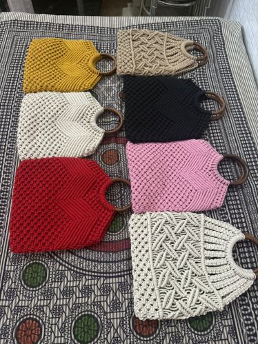 Plain Wooden Handle Macrame Bag, Packaging Type : Multicolor